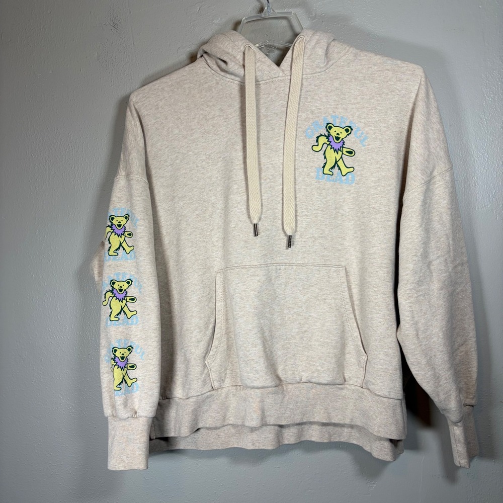 Grateful Dead Dancing Bear Hoodie Oatmeal Heather Pullover Graphic‎ Sweatshirt